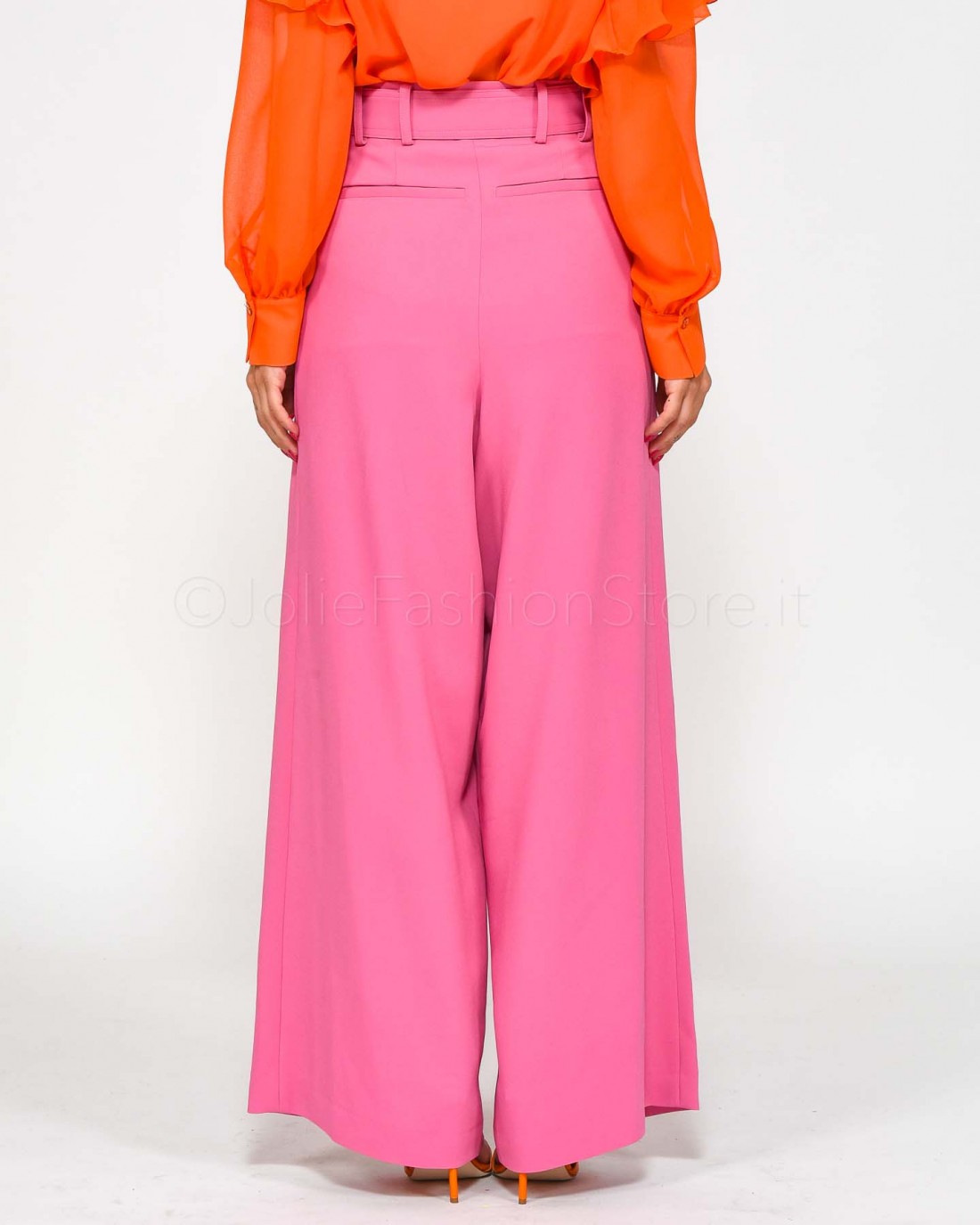 Pink palazzo pants with pockets and belt