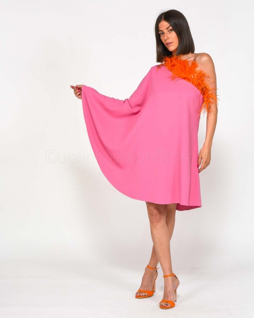 The Glunger Pink Kaftan Dress with Orange Feathers  KAFTANO C