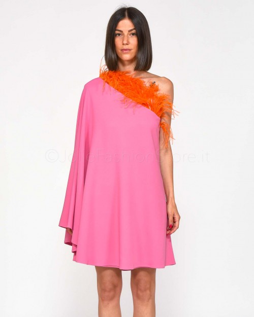 The Glunger Pink Kaftan Dress with Orange Feathers  KAFTANO C