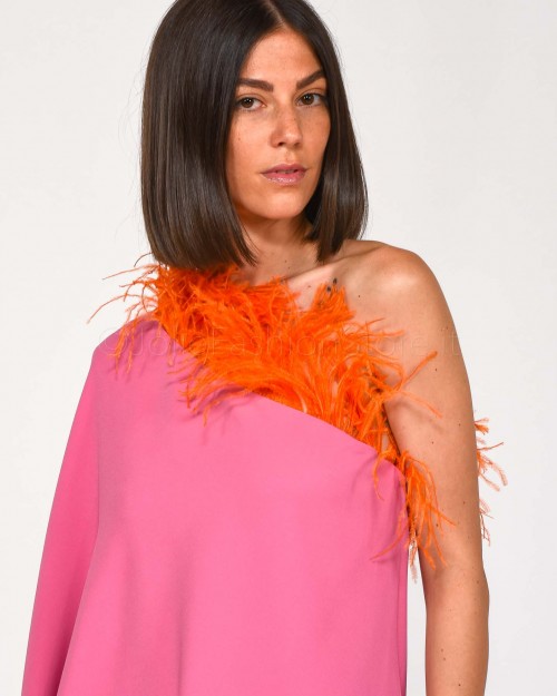 The Glunger Pink Kaftan Dress with Orange Feathers  KAFTANO C