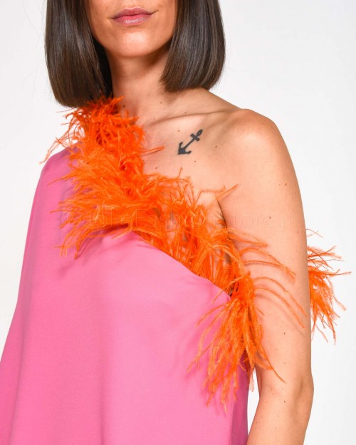 The Glunger Pink Kaftan Dress with Orange Feathers  KAFTANO C