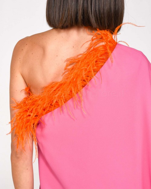 The Glunger Pink Kaftan Dress with Orange Feathers  KAFTANO C