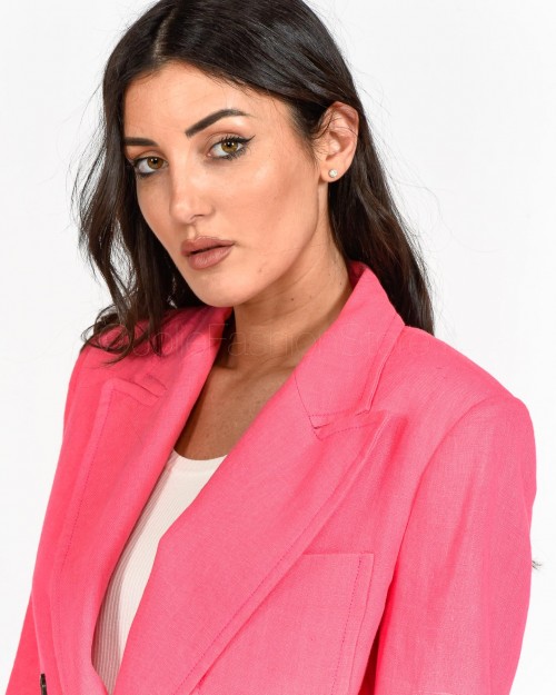 Solo Tre Double Breasted Flamingo Linen Jacket  M1E0154 EU 45S