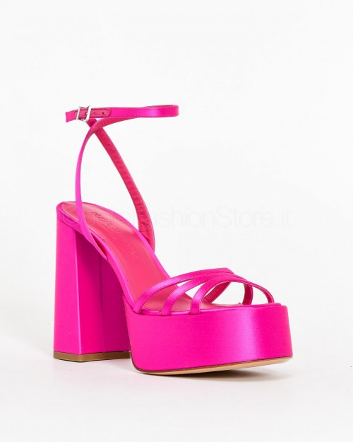 Sergio Levantesi Sandal with Plateaux in Fuchsia Satin  VANILLA RASO SETA FLUX