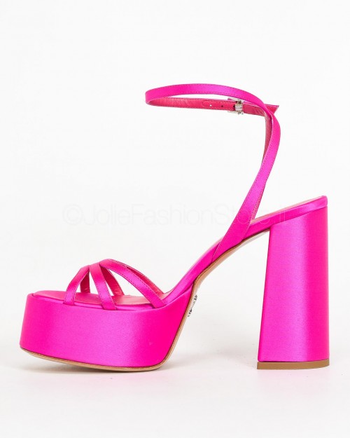 Sergio Levantesi Sandal with Plateaux in Fuchsia Satin  VANILLA RASO SETA FLUX