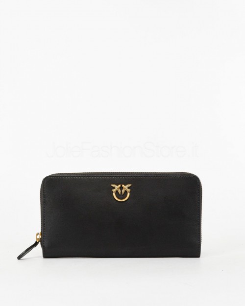 Pinko Ryder Zip Around Wallet Black Antique Gold