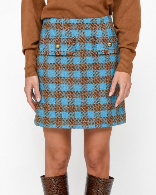 Alessandro Legora Mini Skirt Check Boucle Turquoise  3%WO 30%PL 28%AC 10%CO