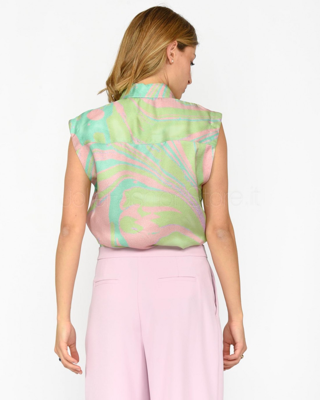 Pinko CABIRI SATIN SHIRT WITH SP MULT.GREEN/PINK PRINT - Shirts