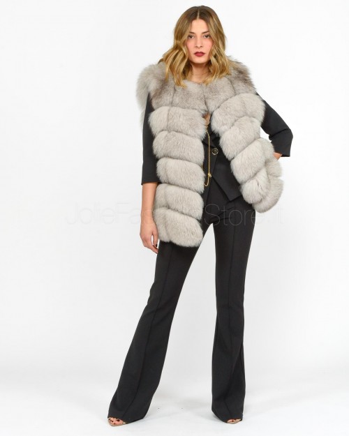 Frame Light Gray Fur Vest with Black Tip  299502 GRIGIO CHIARO PUNTA NERA