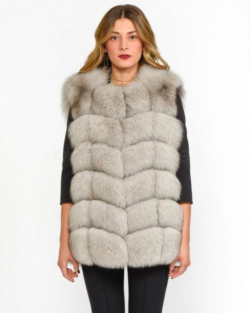 Frame Light Gray Fur Vest with Black Tip  299502 GRIGIO CHIARO PUNTA NERA