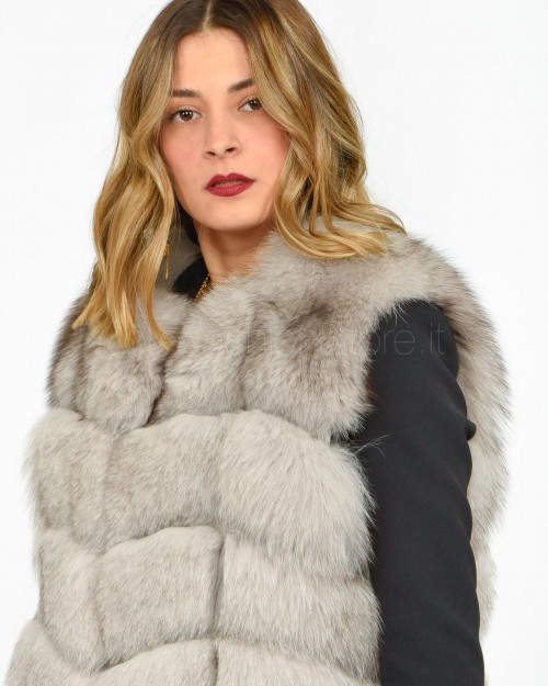 Frame Light Gray Fur Vest with Black Tip  299502 GRIGIO CHIARO PUNTA NERA