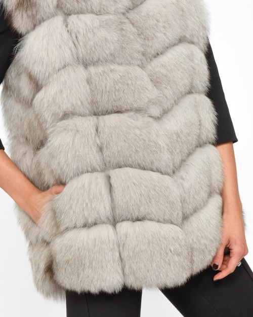 Frame Light Gray Fur Vest with Black Tip  299502 GRIGIO CHIARO PUNTA NERA