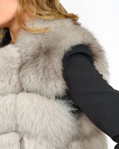 Frame Light Gray Fur Vest with Black Tip  299502 GRIGIO CHIARO PUNTA NERA