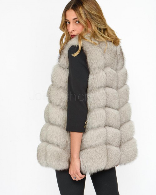 Frame Light Gray Fur Vest with Black Tip