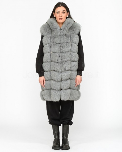 Frame Medium Long Gray Fox Vest with Hood  299500/C GRIGIO MEDIO