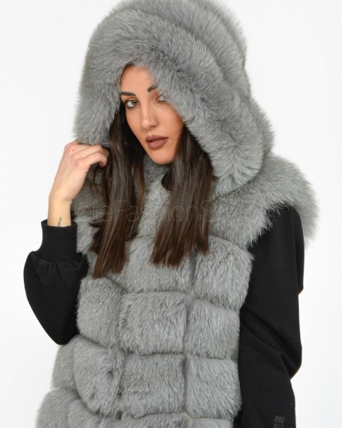 Frame Medium Long Gray Fox Vest with Hood  299500/C GRIGIO MEDIO