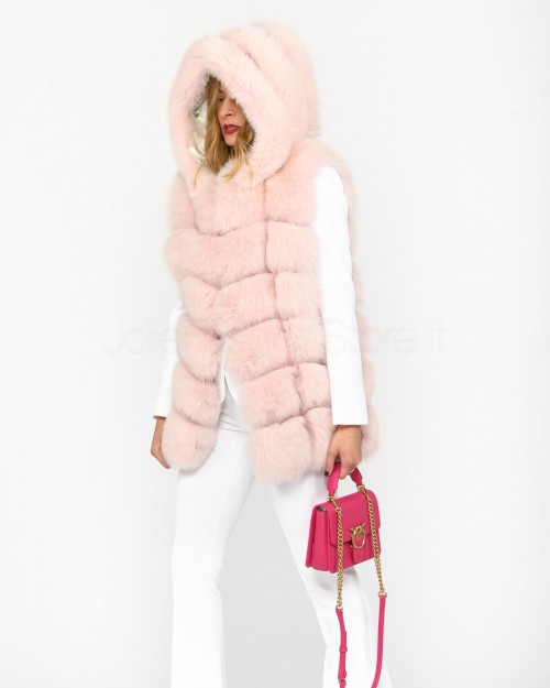 Frame Gilet in Volpe Rosa con Cappuccio  299502/C ROSA