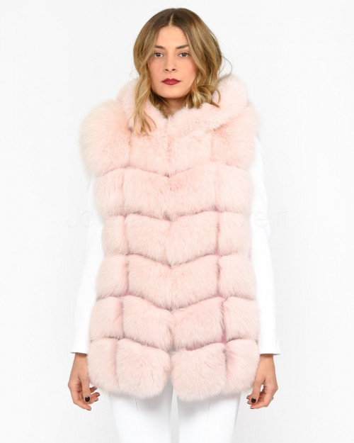 Frame Gilet in Volpe Rosa con Cappuccio  299502/C ROSA