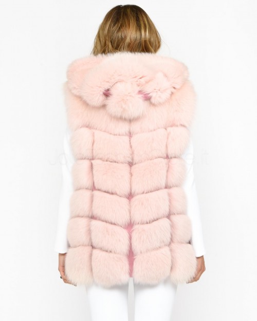 Frame Gilet in Volpe Rosa con Cappuccio  299502/C ROSA