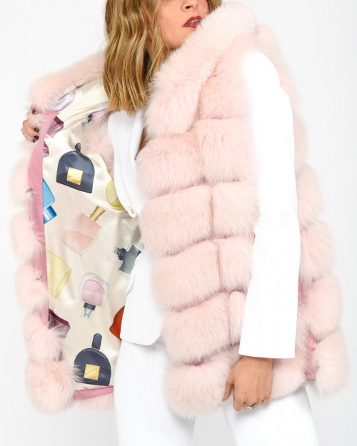 Frame Gilet in Volpe Rosa con Cappuccio  299502/C ROSA