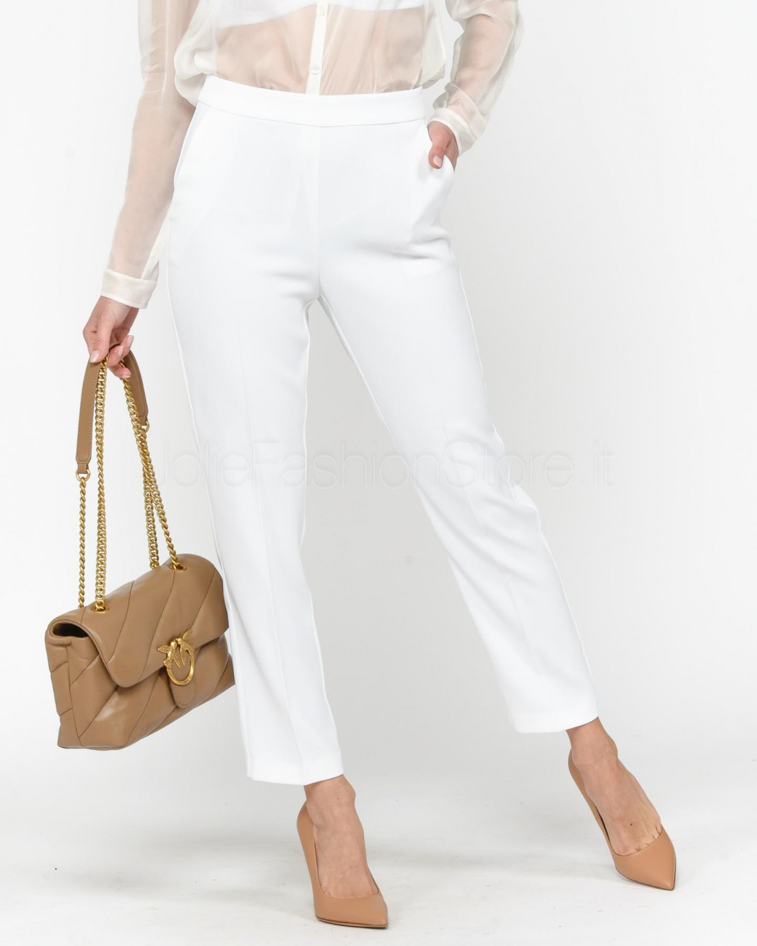 Pinko Pantaloni in Crepe Bianco - Pantaloni