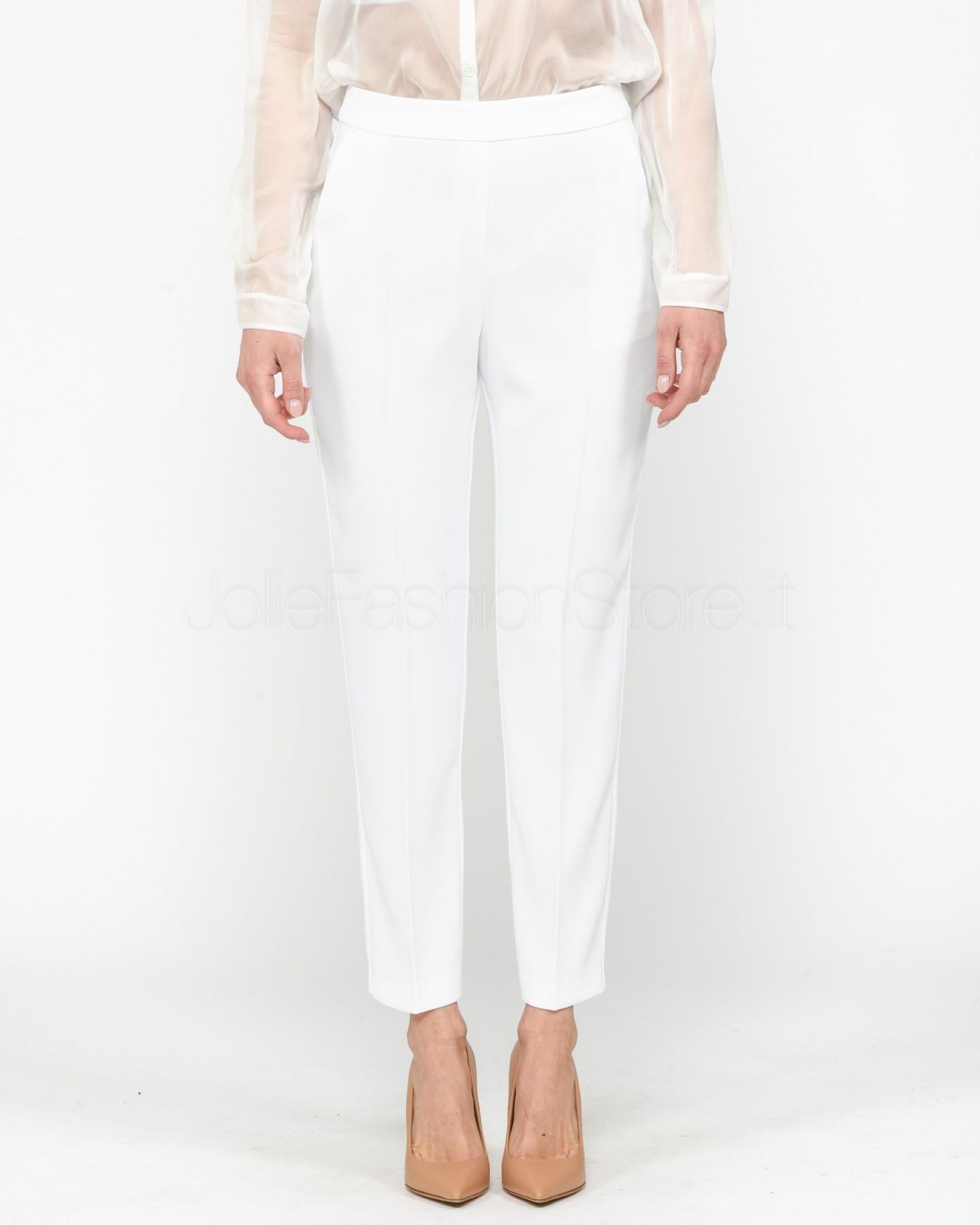 Pinko PARANO STRETCH CREPE PANTS NEMBO WHITE - Trousers