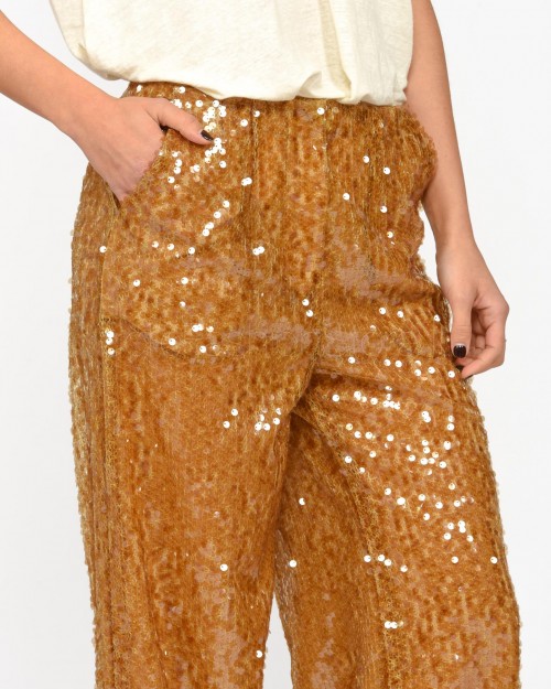 Solo Tre Trousers in Bronze Sequins  M1B0151 BU 64S