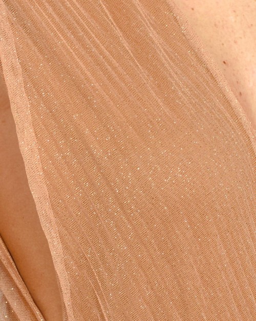 Solo Tre Abito Lungo in Tulle Plissé Bronzo  M1B0146 BU 64S