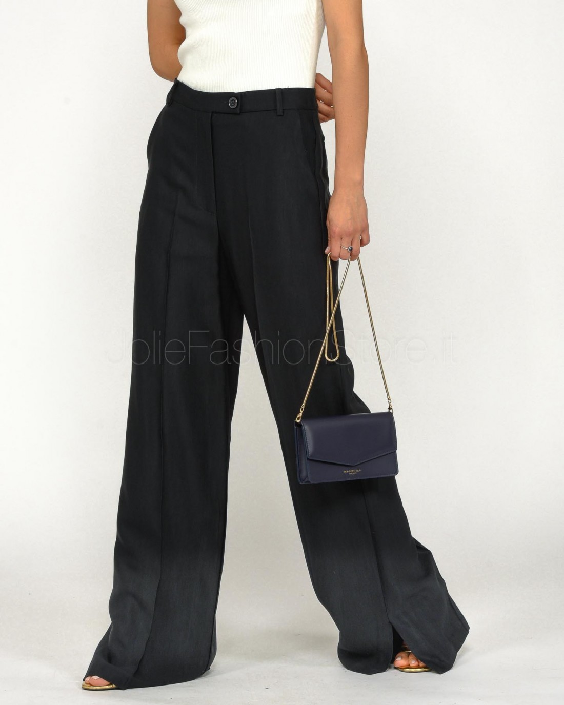 Solo Tre Palazzo Trousers Blue Black  M1B0095 BU 89S