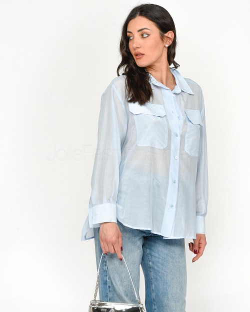 Solo Tre Camicia in Misto Seta Cielo  M1B0131 BU 80S