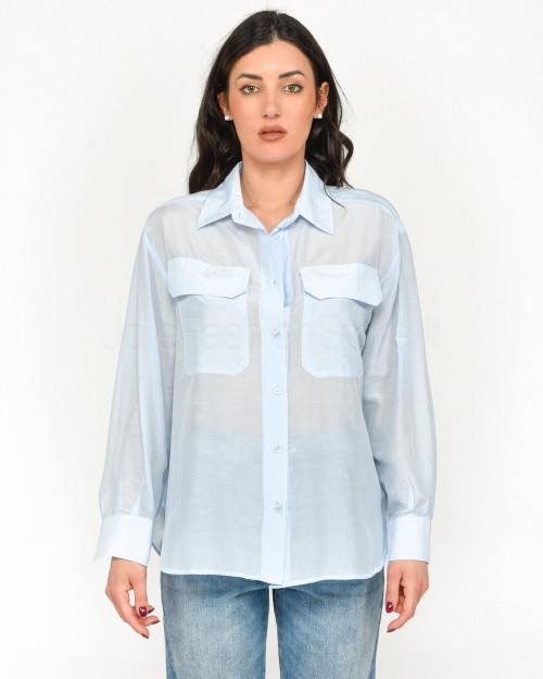 Solo Tre Camicia in Misto Seta Cielo  M1B0131 BU 80S