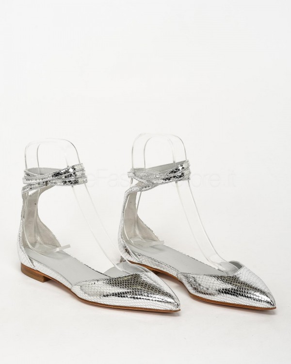 Sergio Levantesi Silver Snake Print Laminated Ballerina  FABIANA3 ASPIS ARGENTO