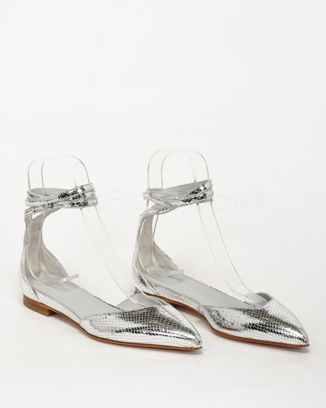 Sergio Levantesi Silver Snake Print Laminated Ballerina  FABIANA3 ASPIS ARGENTO