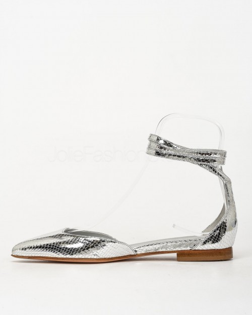 Sergio Levantesi Silver Snake Print Laminated Ballerina  FABIANA3 ASPIS ARGENTO