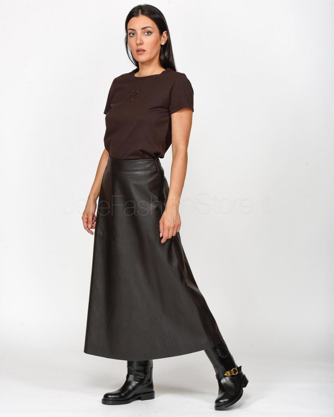 Pinko FLOATING LEATHER SKIRT BROWN OVER DARK  104144 7105 M04