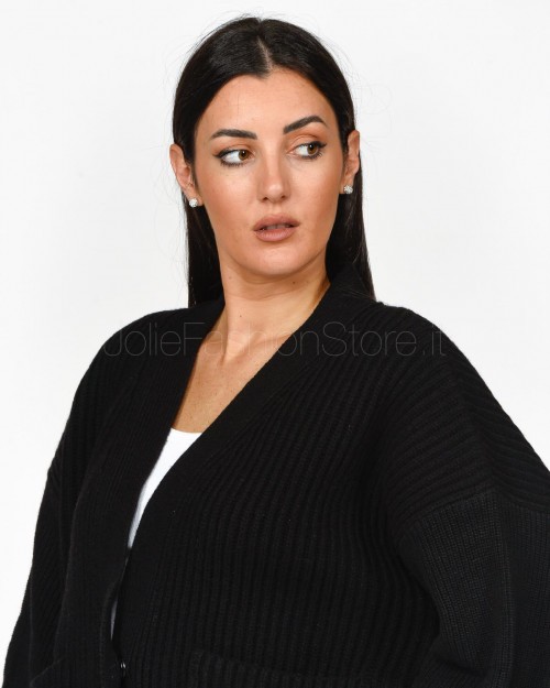 Pinko Cardigan in Lana Misto Cachemire con Manicotti Nero  104062 A1CH Z99