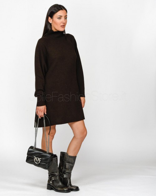 Pinko GRATICCIO WOOL MIXED DRESS EF BROWN OVER DARK