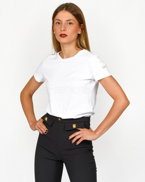 Elisabetta Franchi T-Shirt con Ricamo Logo Gesso