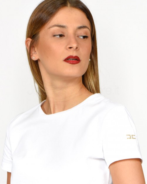 Elisabetta Franchi T-Shirt con Ricamo Logo Gesso  MA00546E2 270