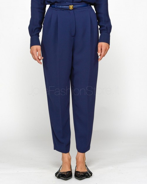 Elisabetta Franchi Pantalone con Ricamo e Cintura Navy  PA02846E2 B75