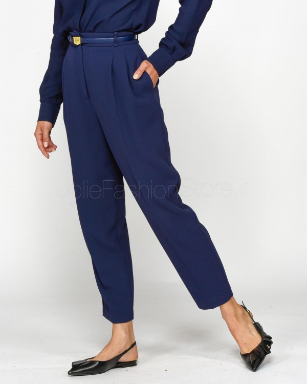 Elisabetta Franchi Pantalone con Ricamo e Cintura Navy  PA02846E2 B75