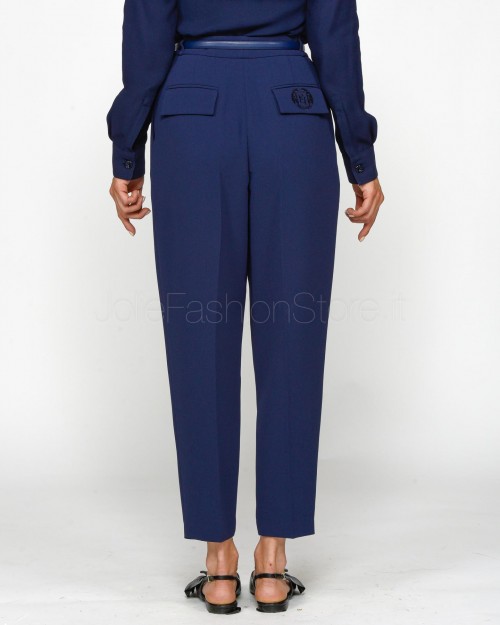 Elisabetta Franchi Pantalone con Ricamo e Cintura Navy  PA02846E2 B75