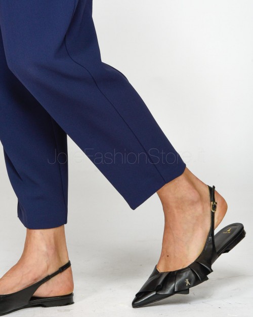 Elisabetta Franchi Pantalone con Ricamo e Cintura Navy  PA02846E2 B75