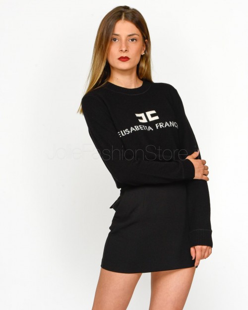 Elisabetta Franchi Maglione Nero Logo Burro in Misto Cachemire