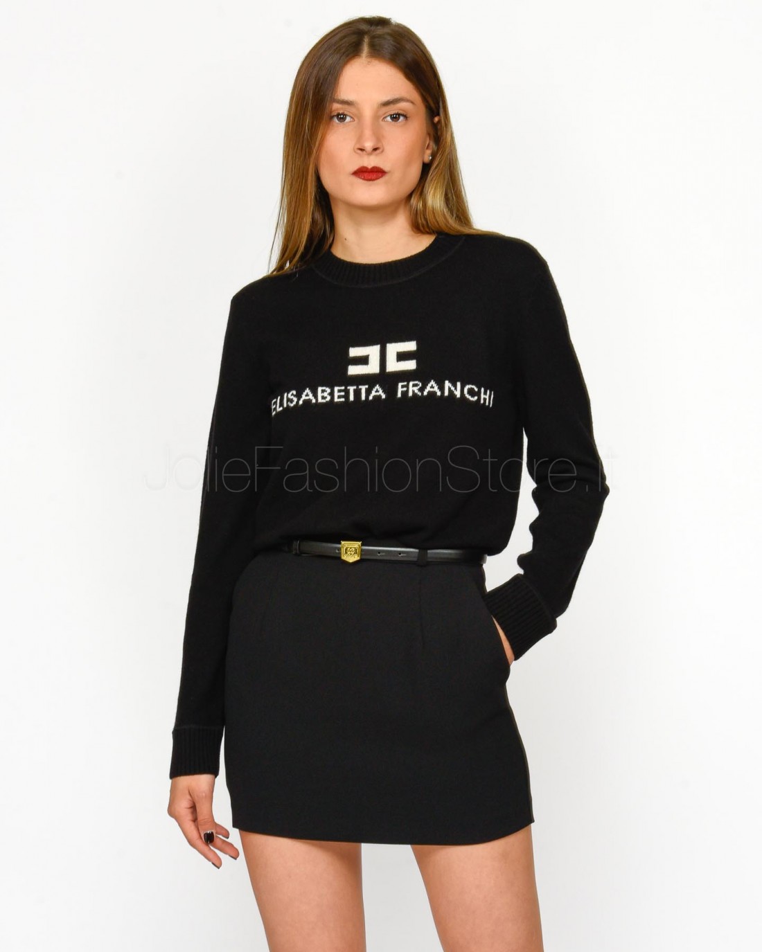 Elisabetta Franchi Maglione Nero Logo Burro T shirts and sweatshirts