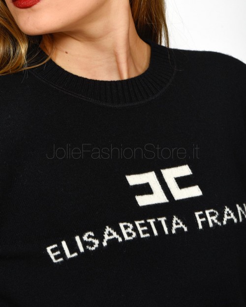 Elisabetta Franchi Maglione Nero Logo Burro in Misto Cachemire  MK64S46E2 685