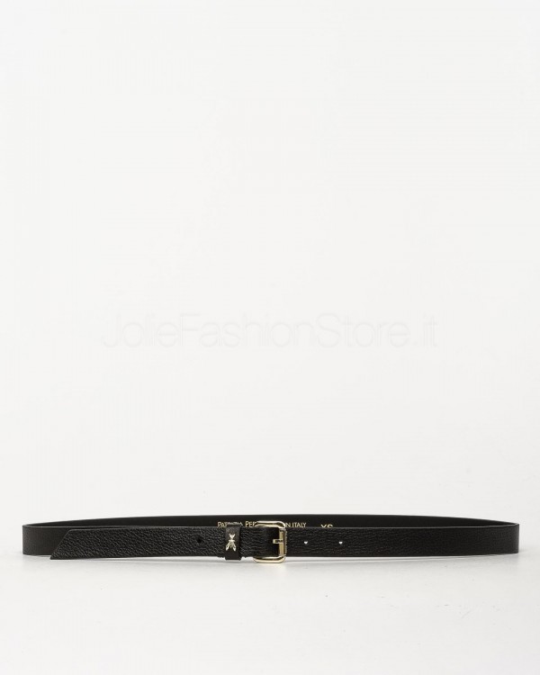 Patrizia Pepe H2 Black/Light Gold Hammered Leather Belt  8W0047 L001 K118