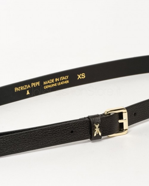 Patrizia Pepe H2 Black/Light Gold Hammered Leather Belt  8W0047 L001 K118