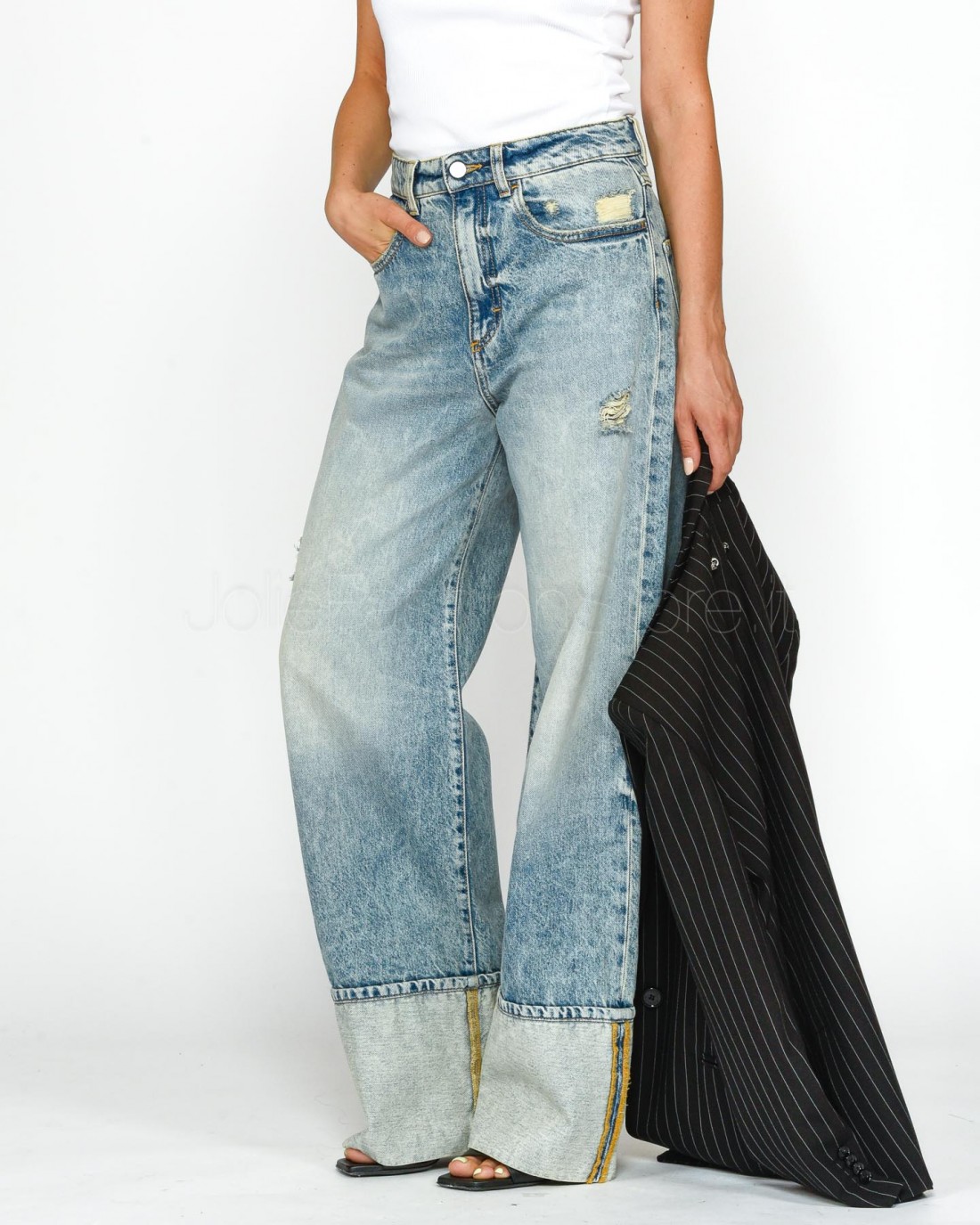 Icon Denim Jeans Mod Kiki Lavaggio Chiaro Maxi Risvolto  KIKI ID8613