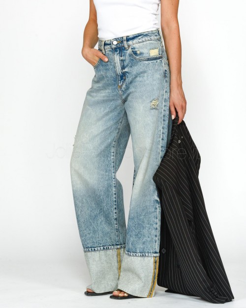 Icon Denim Jeans Mod Kiki Lavaggio Chiaro Maxi Risvolto